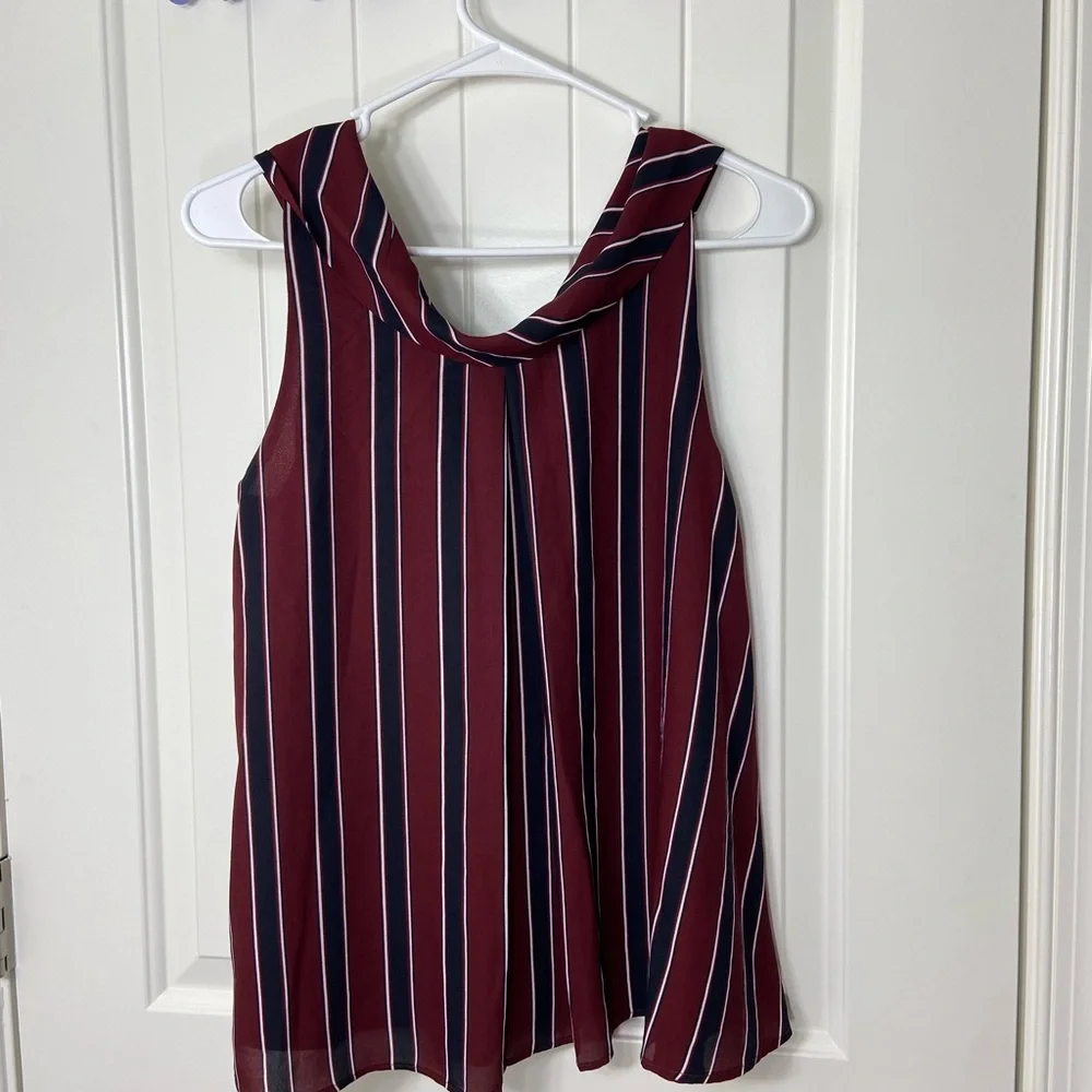 Sugar‎ + Lips women’s maroon navy cowl neck sleeveless lined layered blouse tank